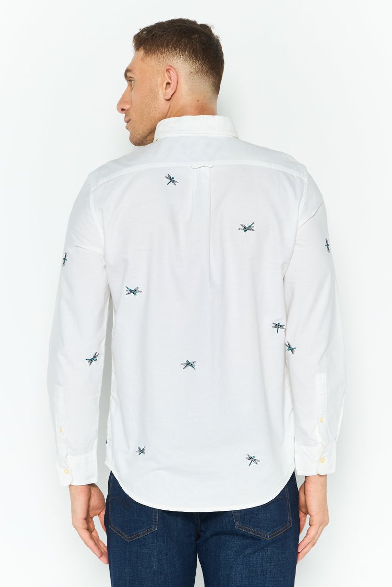 Chaps Men Regular Fit Allover Print Long Sleeve Casual Shirt, White Combo - Image 4